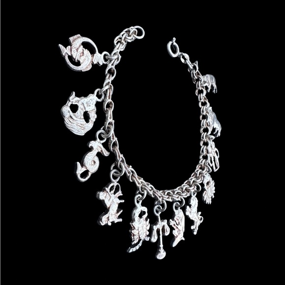 Vintage Sterling Silver Zodiac Charm Bracelet - Picture 2 of 4